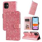 For iPhone 11 Embossed Sunflower Leather Phone Case (Pink)