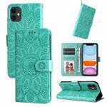 For iPhone 11 Embossed Sunflower Leather Phone Case (Green)