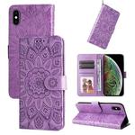 For iPhone XR Embossed Sunflower Leather Phone Case(Purple)