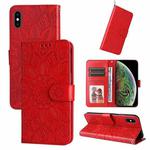 For iPhone XR Embossed Sunflower Leather Phone Case(Red)