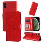 For iPhone XS Max Embossed Sunflower Leather Phone Case(Red)