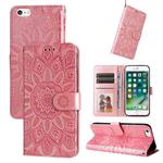 For iPhone SE 2022 / SE 2020 / 8 / 7 Embossed Sunflower Leather Phone Case(Pink)