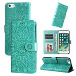 For iPhone SE 2022 / SE 2020 / 8 / 7 Embossed Sunflower Leather Phone Case(Green)
