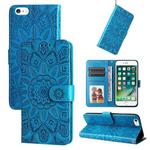 For iPhone SE 2022 / SE 2020 / 8 / 7 Embossed Sunflower Leather Phone Case(Blue)