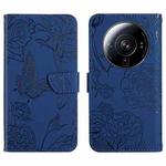 For Xiaomi 12S Ultra Skin Feel Butterfly Peony Embossed Leather Phone Case(Blue)