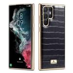 For Samsung Galaxy S22 Ultra 5G Fierre Shann Crocodile Texture Electroplating PU Phone Case(Black)