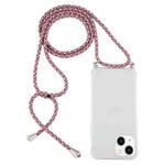 For iPhone 14 Four-Corner Shockproof Transparent TPU Case with Lanyard (Purple Red)