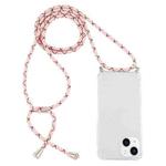 For iPhone 14 Four-Corner Shockproof Transparent TPU Case with Lanyard (Pink Yellow)