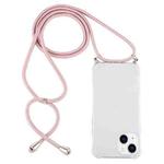 For iPhone 14 Four-Corner Shockproof Transparent TPU Case with Lanyard (Pink)