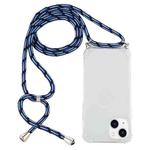 For iPhone 14 Plus Four-Corner Shockproof Transparent TPU Case with Lanyard (Blue White)