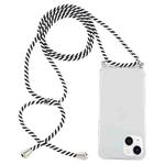 For iPhone 14 Plus Four-Corner Shockproof Transparent TPU Case with Lanyard (Zebra)