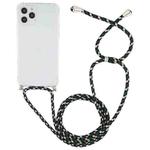 For iPhone 14 Pro Four-Corner Shockproof Transparent TPU Case with Lanyard(Green Black)