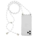 For iPhone 14 Pro Max Four-Corner Shockproof Transparent TPU Case with Lanyard (White Black)