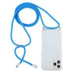 For iPhone 14 Pro Max Four-Corner Shockproof Transparent TPU Case with Lanyard (Blue)