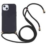 For iPhone 14 Wheat Straw Material + TPU Shockproof Phone Case with Neck Lanyard (Black)