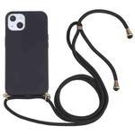 For iPhone 14 Plus Wheat Straw Material + TPU Shockproof Phone Case with Neck Lanyard (Black)