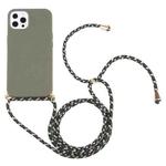 For iPhone 14 Pro Wheat Straw Material + TPU Shockproof Phone Case with Neck Lanyard(Dark Green)