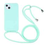For iPhone 14 Plus Candy Colors TPU Protective Phone Case with Lanyard (Mint Green)