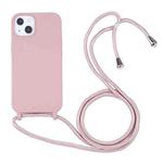 For iPhone 14 Plus Candy Colors TPU Protective Phone Case with Lanyard (Rose Gold)