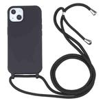 For iPhone 14 Plus Candy Colors TPU Protective Phone Case with Lanyard (Black)