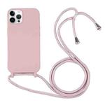 For iPhone 14 Pro Candy Colors TPU Protective Phone Case with Lanyard(Rose Gold)