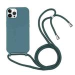 For iPhone 14 Pro Candy Colors TPU Protective Phone Case with Lanyard(Dark Green)