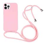 For iPhone 14 Pro Candy Colors TPU Protective Phone Case with Lanyard(Pink)