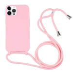For iPhone 14 Pro Max Candy Colors TPU Protective Phone Case with Lanyard (Pink)