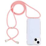 For iPhone 14 Plus Transparent Acrylic Airbag Shockproof Phone Protective Case with Lanyard (Pink)