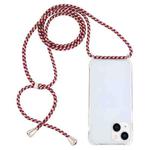 For iPhone 14 Plus Transparent Acrylic Airbag Shockproof Phone Protective Case with Lanyard (Red Apricot Grey Rough Grain)