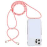For iPhone 14 Pro Transparent Acrylic Airbag Shockproof Phone Protective Case with Lanyard(Pink)