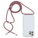 For iPhone 14 Pro Max Transparent Acrylic Airbag Shockproof Phone Protective Case with Lanyard (Red Apricot Grey Fine Lines)