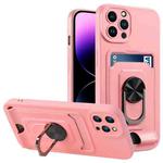 For iPhone 14 Pro Ring Kickstand Card Wallet TPU Phone Case(Pink)