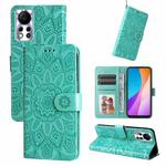 For Infinix Hot 11s NFC Embossed Sunflower Leather Phone Case(Green)