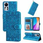 For Infinix Hot 11s NFC Embossed Sunflower Leather Phone Case(Blue)