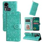 For Infinix Hot 11s Embossed Sunflower Leather Phone Case(Green)