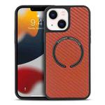 For iPhone 14 Carbon Fiber Texture MagSafe Magnetic Phone Case (Orange)