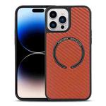 For iPhone 14 Pro Max Carbon Fiber Texture MagSafe Magnetic Phone Case (Orange)