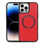 For iPhone 14 Pro Max Carbon Fiber Texture MagSafe Magnetic Phone Case (Red)