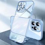 For iPhone 14 Plus Diamond Eagle Eye Anti-Fingerprint Glass Phone Case (Transparent Blue)