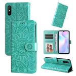 For Xiaomi Redmi 9A Embossed Sunflower Leather Phone Case(Green)