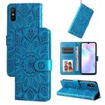 For Xiaomi Redmi 9A Embossed Sunflower Leather Phone Case(Blue)