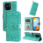 For Xiaomi Redmi 10C 4G Embossed Sunflower Leather Phone Case(Green)