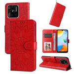 For Xiaomi Redmi 10C 4G Embossed Sunflower Leather Phone Case(Red)
