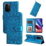 For Xiaomi Redmi K40 / K40 Pro / Xiaomi Poco F1 Embossed Sunflower Leather Phone Case(Blue)