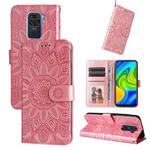 For Xiaomi Redmi Note 9 4G Foreign Version / 10X 4G Embossed Sunflower Leather Phone Case(Pink)