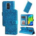 For Xiaomi Redmi Note 9 4G Foreign Version / 10X 4G Embossed Sunflower Leather Phone Case(Blue)
