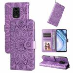 For Xiaomi Redmi Note 9S Embossed Sunflower Leather Phone Case(Purple)