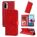 For Xiaomi Redmi Note 10 4G / Note 10S 4G  Embossed Sunflower Leather Phone Case(Red)