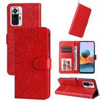 For Xiaomi Redmi Note 10 Pro / Note 10 Pro Max Embossed Sunflower Leather Phone Case(Red)